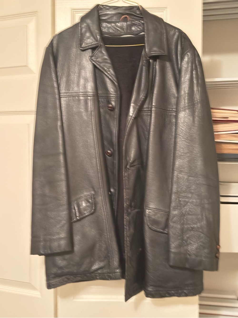 Men’s William Barry Black Leather Trench Coat